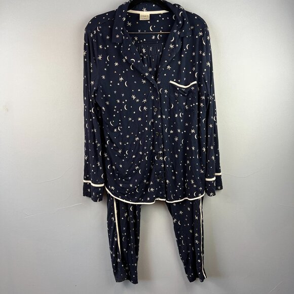 Soma Navy Moon & Star Pattern Cool Knights Pajama Set Size L (Top) XL (Bottoms) - Picture 1 of 7